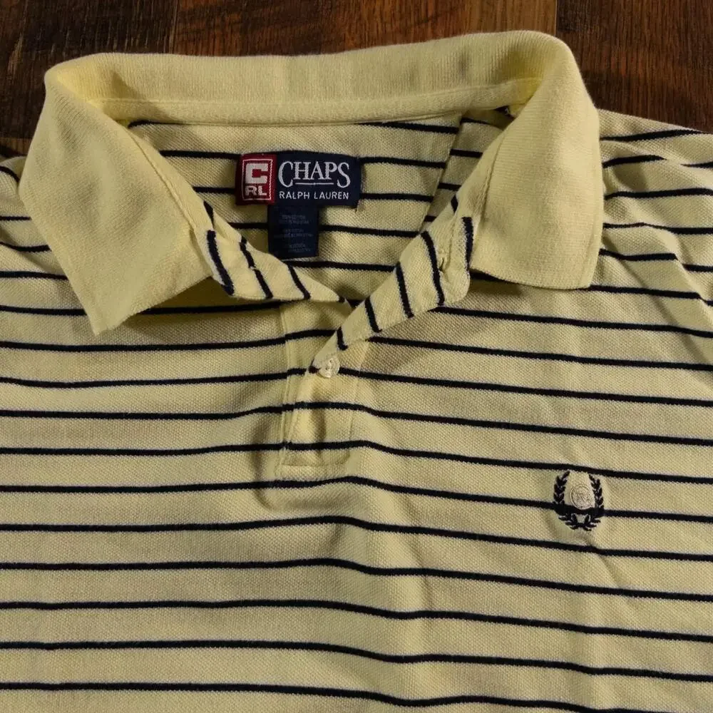 Vintage 90s Chaps Ralph Lauren Yellow Navy Striped Polo Shirt Men's XXL